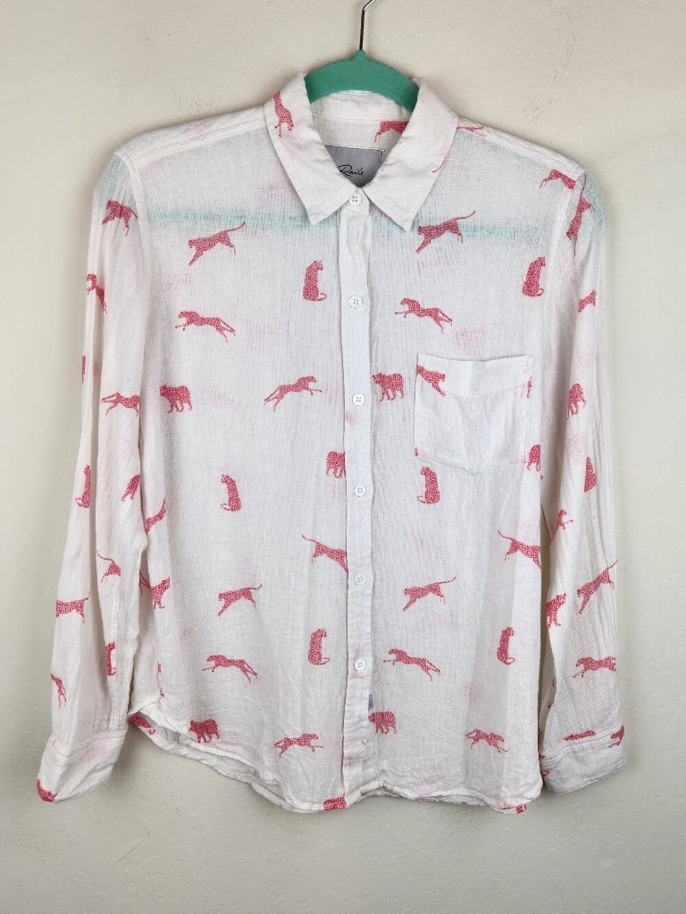 Rails Charli Linen Blend Button Up Shirt in Rose Leopard Print sz XS